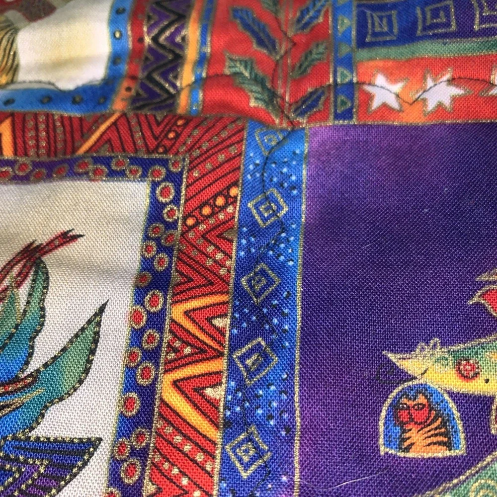 Holiday Collection Christmas Colorful Cats Panel Quilt‎ Throw Laurel Burch 42x45